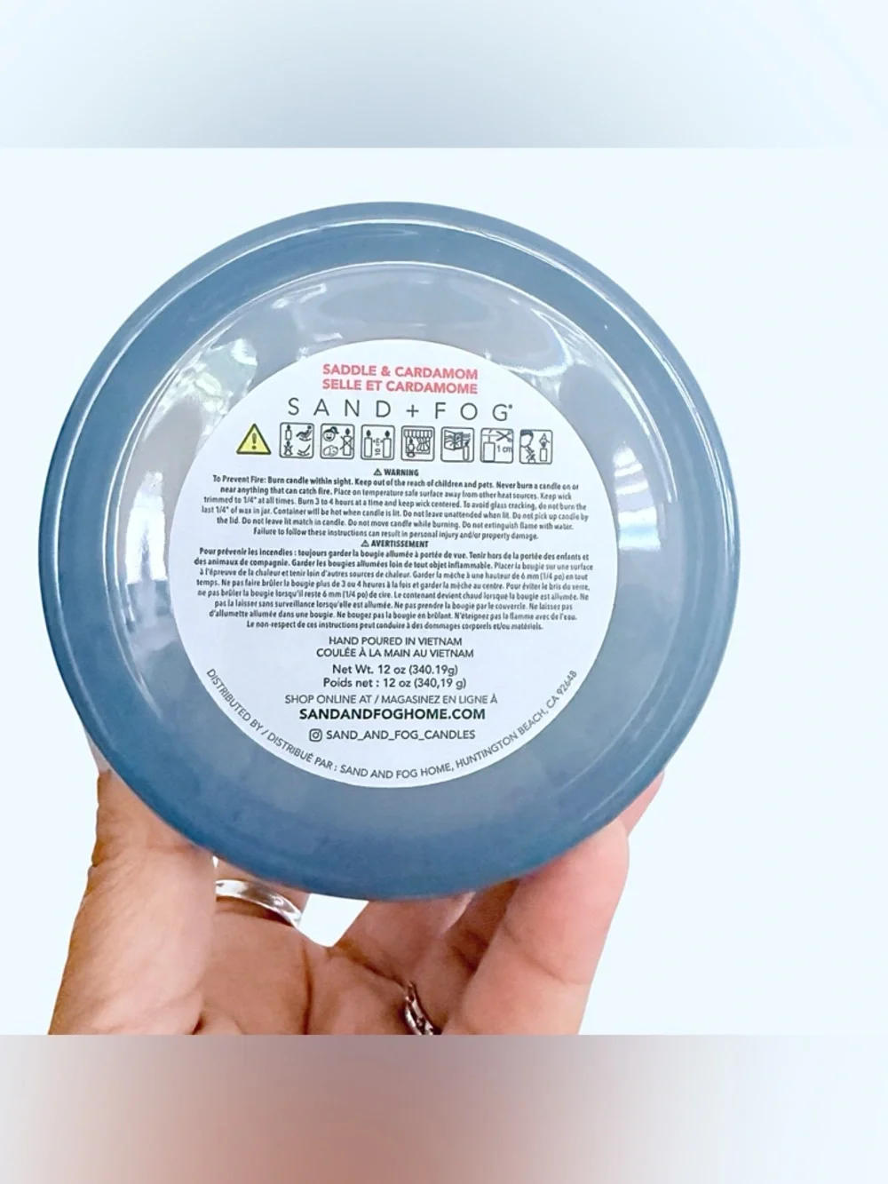 Sand + Fog  Mr. & Mrs. Saddle & Cardamom Large Scented Candle in blue
